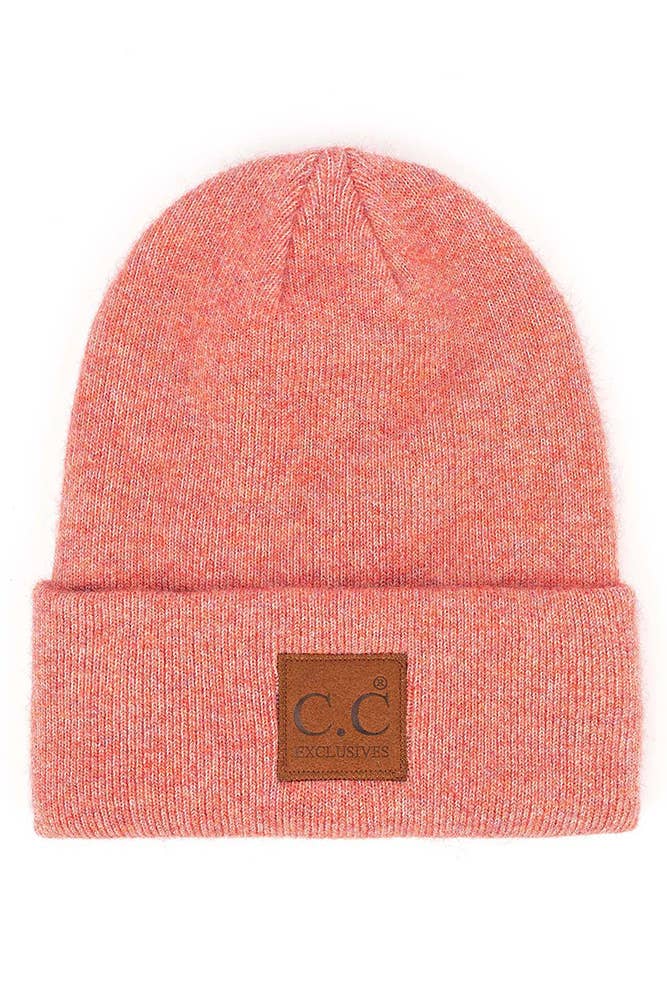 Heather Knit Suede Patch Beanie