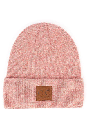 Heather Knit Suede Patch Beanie