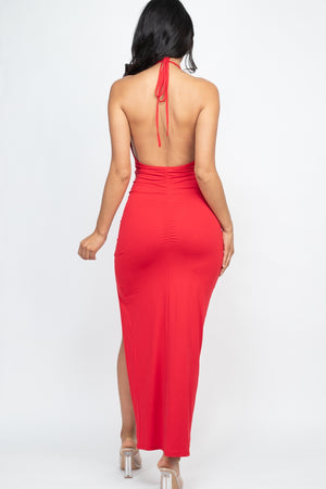 Ruched Open-back Maxi Dress