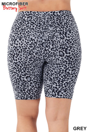 Plus Sized Leopard Print Biker Shorts
